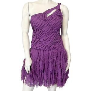 BEBE NWT Unique Purple Silk Lined One Shoulder Cocktail Party Dress -XS-